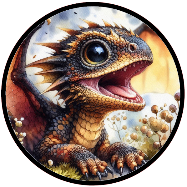 Baby dragon with its mouth open