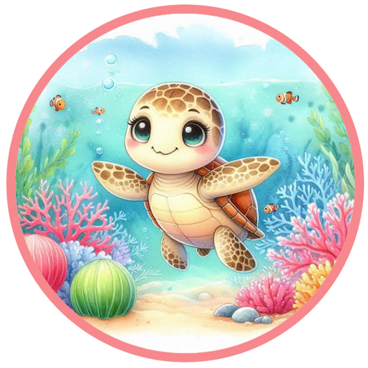 Baby turtle with colorful underwater background