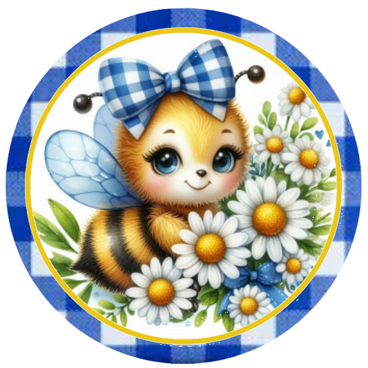 Bee with a bow tie surrounded by flowers