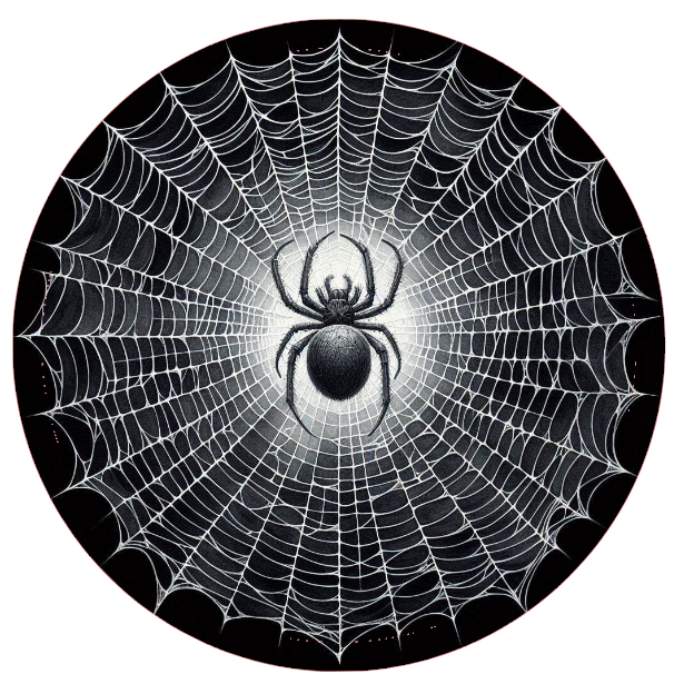 Black spider in the center of a web 