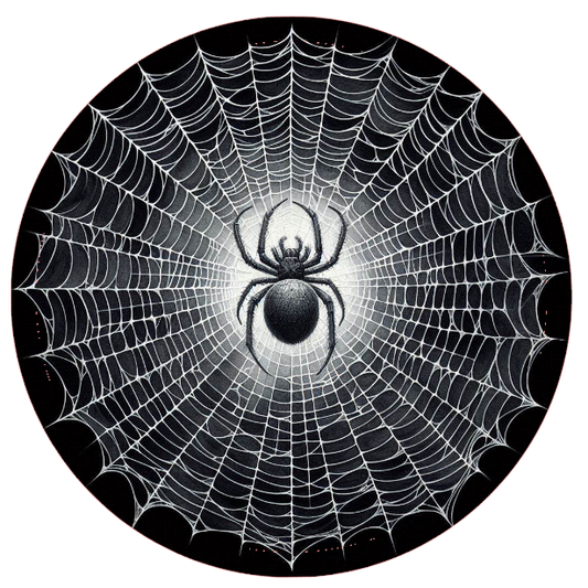Black spider in the center of a web 