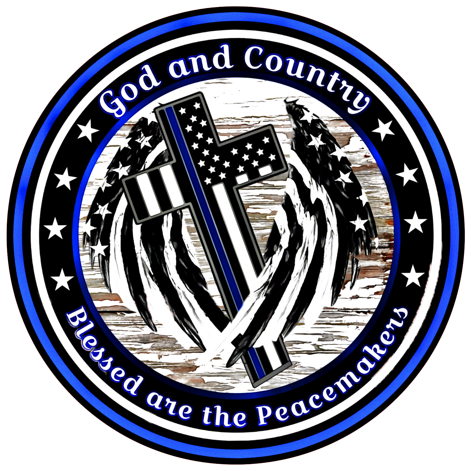  'God and Country' text, American flag, and heart symbol 