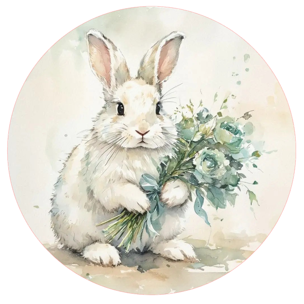 rabbit holding a bouquet of flowers