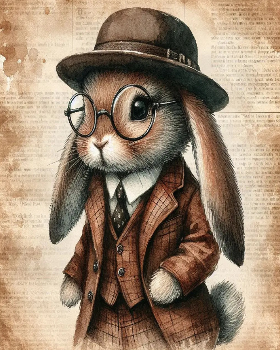 Rabbit wearing a suit, glasses and a hat 