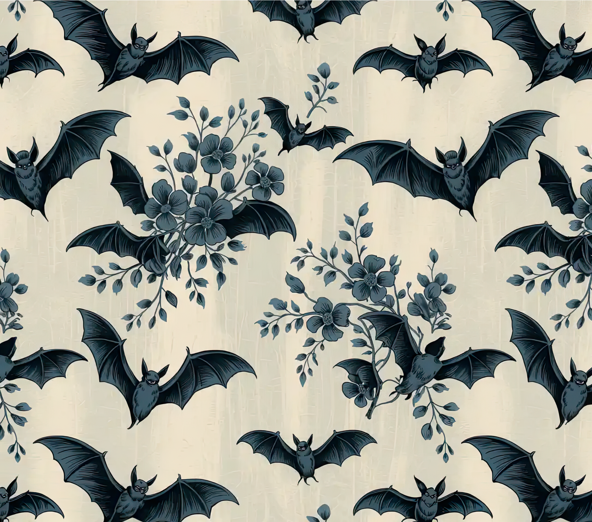 Rectangle Halloween themed metal wreath sign featuring chinoiserie style bats and flowers by Monkey's Creations. 