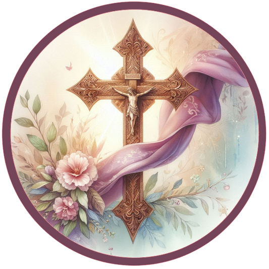 Cross with flowers and ribbons 