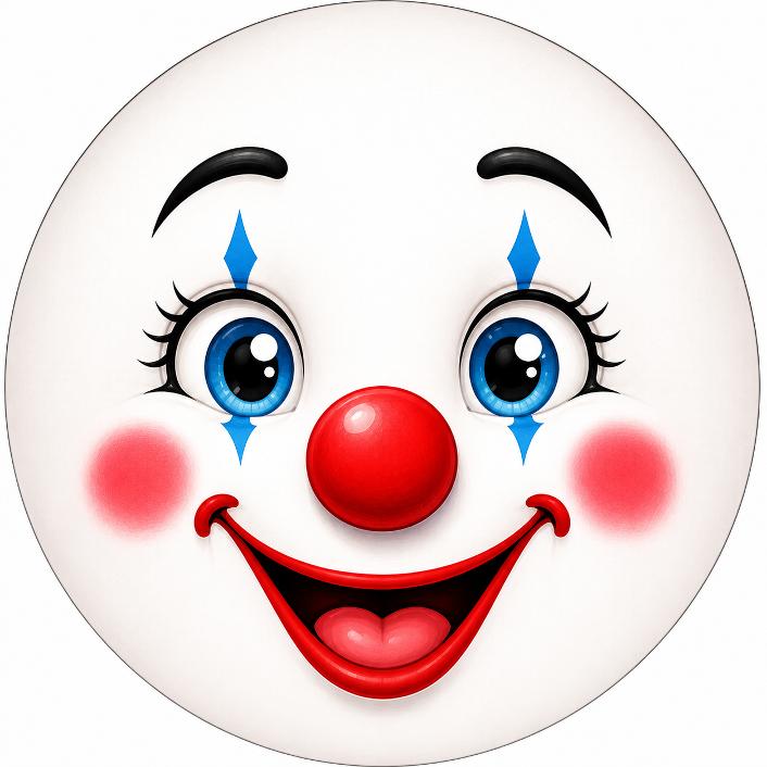 A round metal wreath sign character face with an adorable happy clown by Monkey's Creations. 