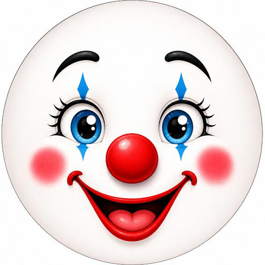 A round metal wreath sign character face with an adorable happy clown by Monkey's Creations. 