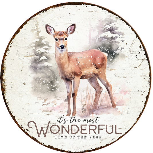 Deer illustration and text it's the most wonderful time of the year on a white background