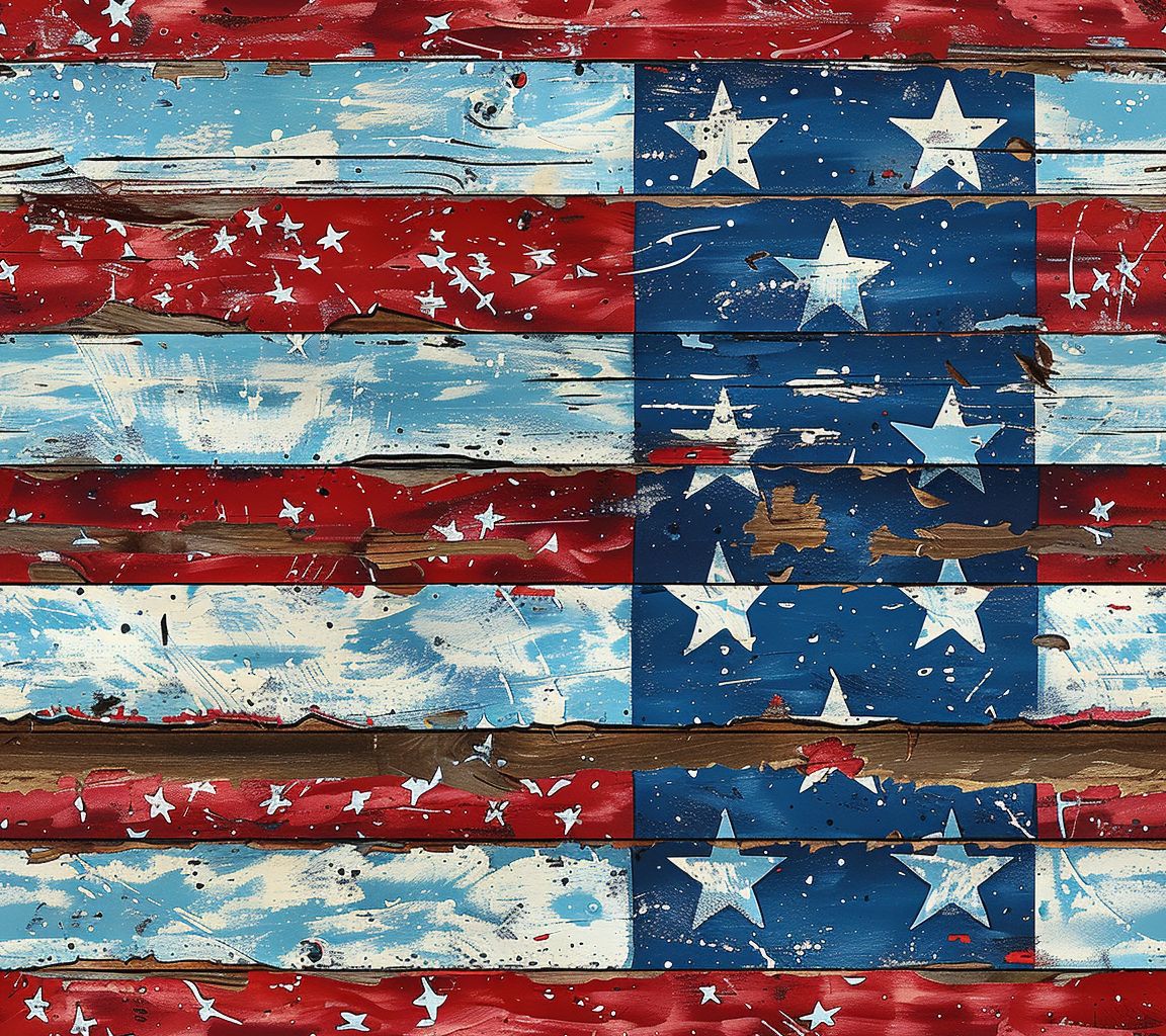 Wooden flag with American flag design featuring stars and stripes.