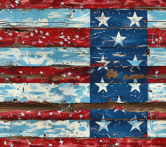 Wooden flag with American flag design featuring stars and stripes.