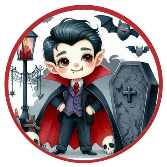 Vampire with bats and tombstones 