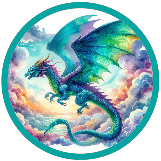Colorful dragon flying through the clouds
