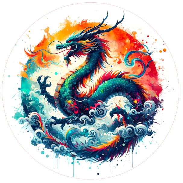 Colorful dragon on a watery background