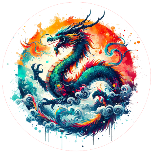 Colorful dragon on a watery background