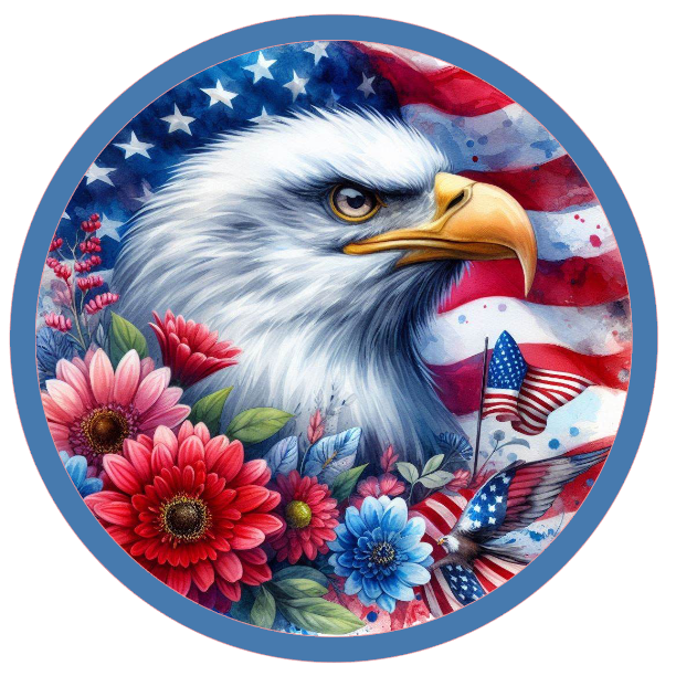 Eagle, flowers, and American flag design 