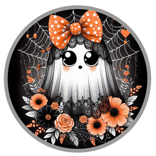 Cute orange ghost, orange bows, and flowers