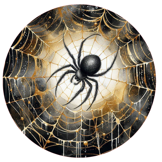 Spider on a gold and white web 