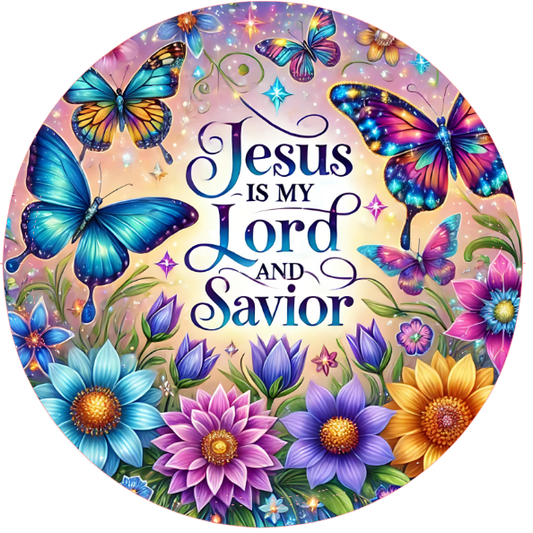 Butterflies, flowers, and 'Jesus is my Lord and Savior' text 