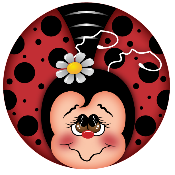 Ladybug design featuring a face with a single daisy
