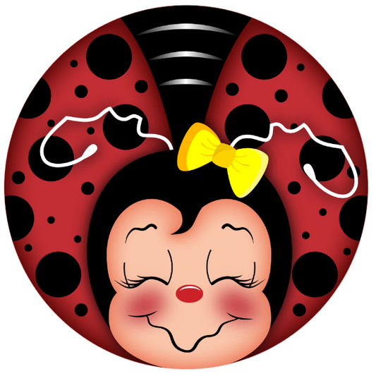 Ladybug face wearing a yellow bow 