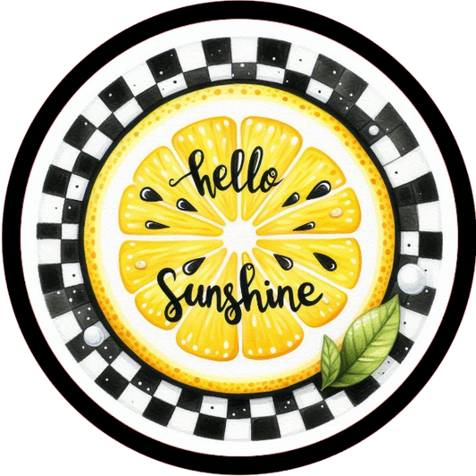 Lemon slice and 'hello sunshine' text 
