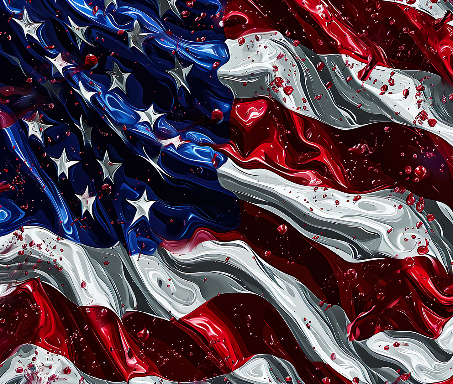 Abstract design with wavy red, white, and blue patterns