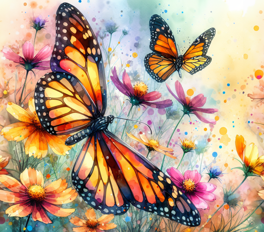 Rectangle watercolor themed metal wreath sign featuring Monarch butterfly and flower by Monkey's Creations. 