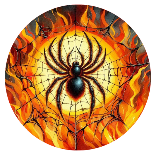 Halloween spider on web with flames