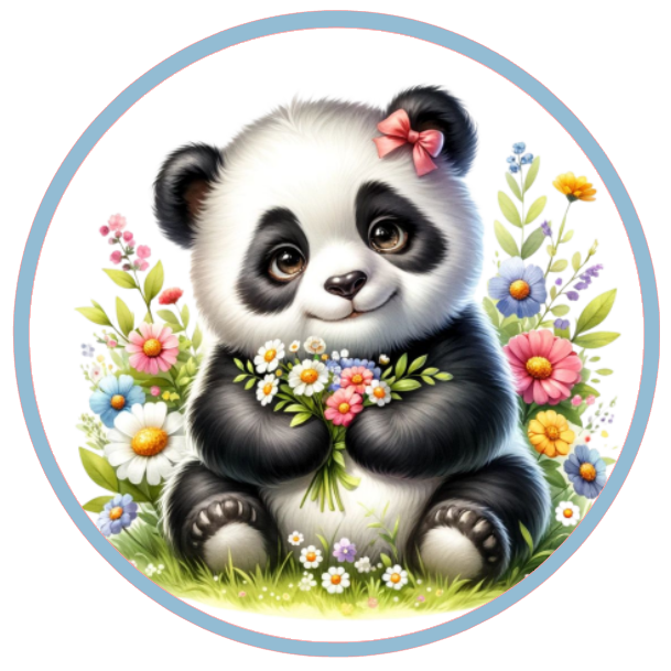 Panda surrounded by flowers