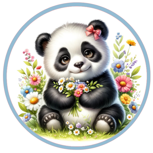 Panda surrounded by flowers