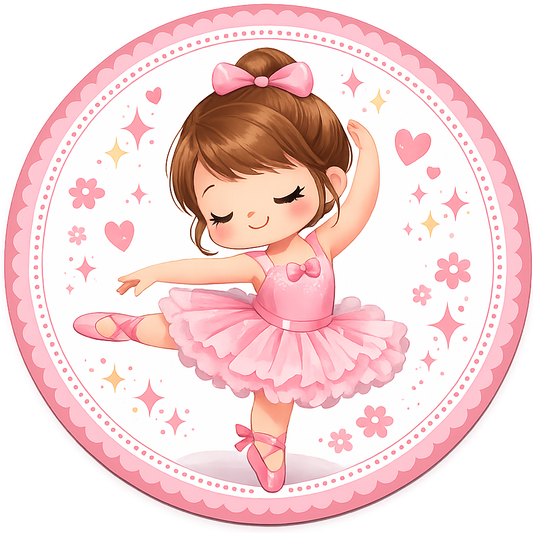 Round metal wreath sign featuring a pink themed little girl ballerina by Monkey's Creations.