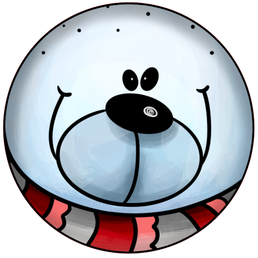 Cartoon polar bear face in a snow globe on a white background