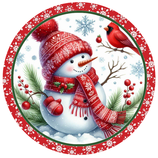Snowman, cardinal, and winter elements on a white background.