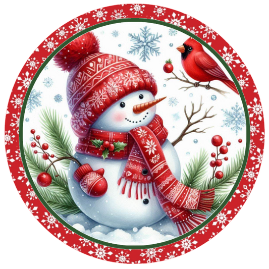 Snowman, cardinal, and winter elements on a white background.