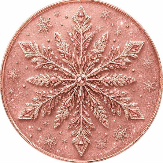 Round metal wreath sign with a rose gold jewel snowflake by Monkey's Creations. 