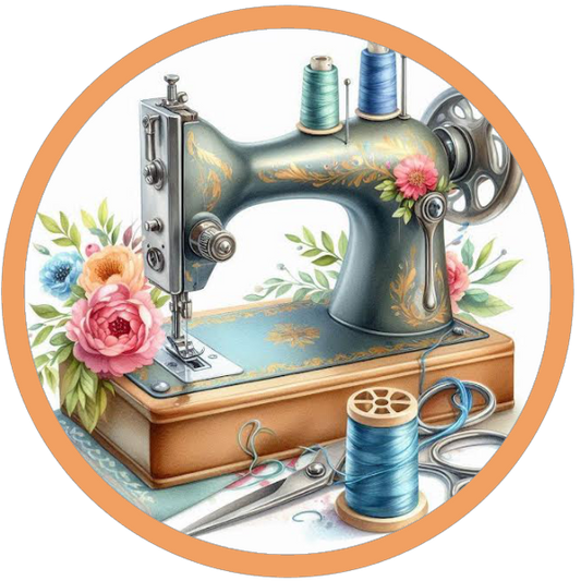 Vintage sewing machine with flowers and thread