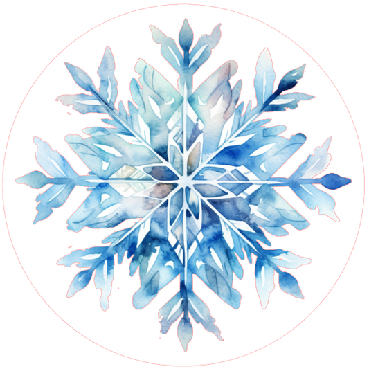 Blue snowflake design on a white background