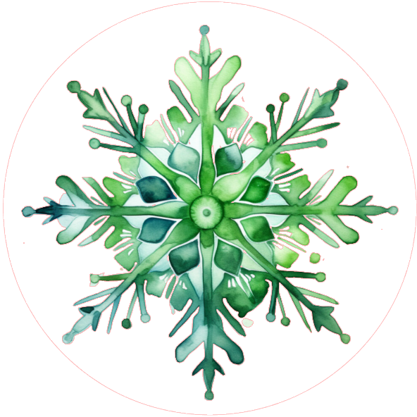 Green snowflake design on a white background