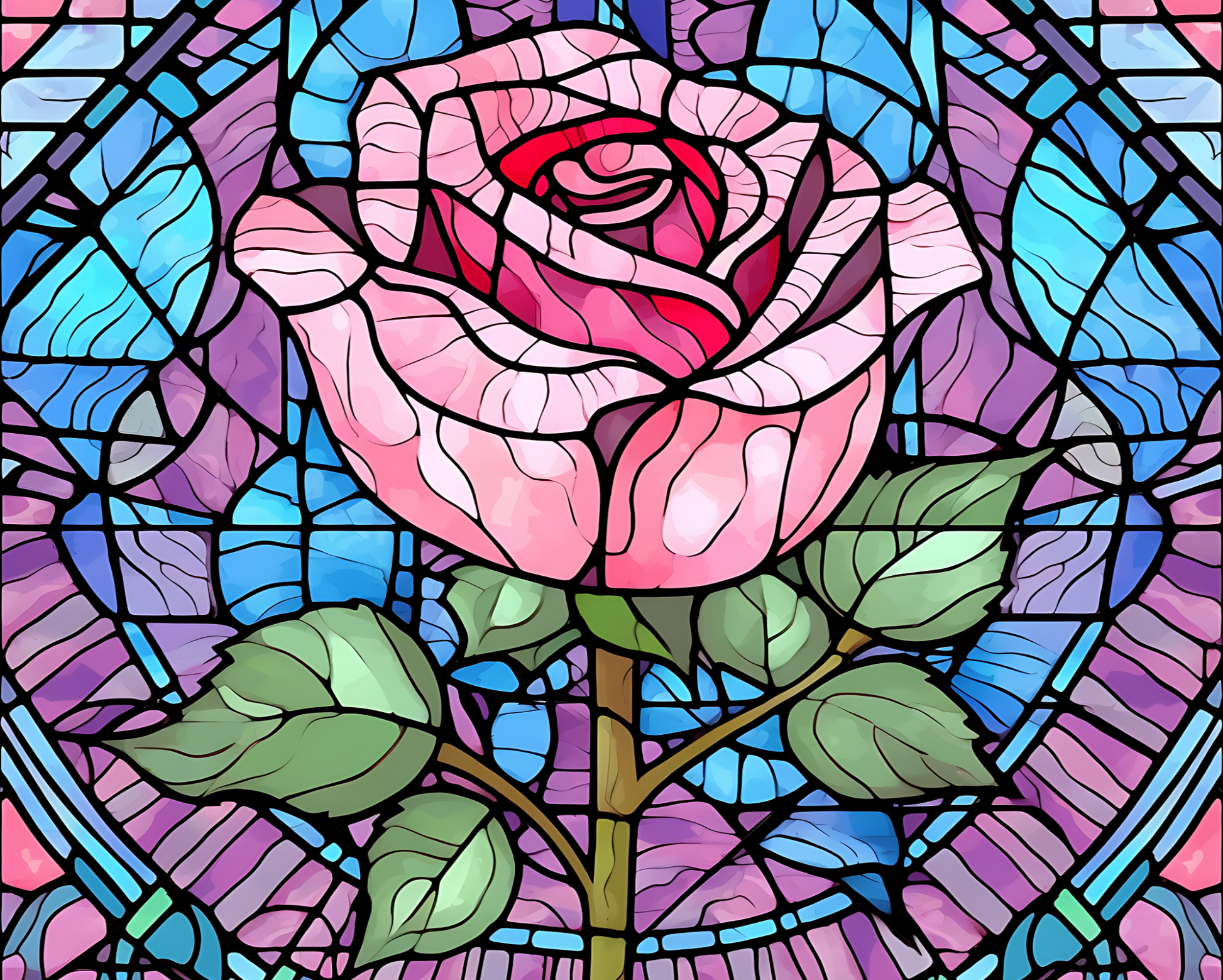 Stained glass rose with a colorful background