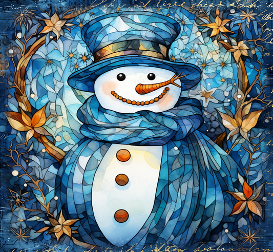 Blue stained glass snowman