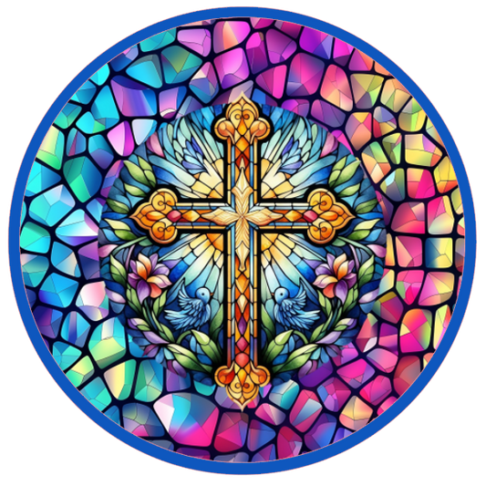 Stained glass design with a cross