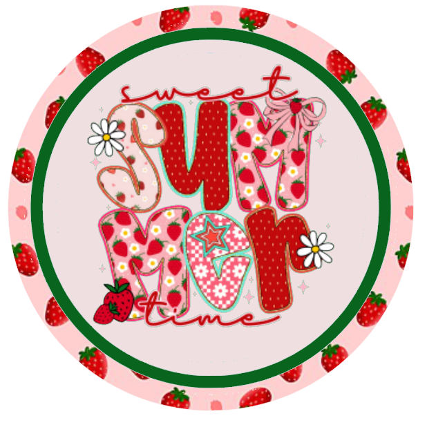 'Sweet summertime' text and strawberry pattern 