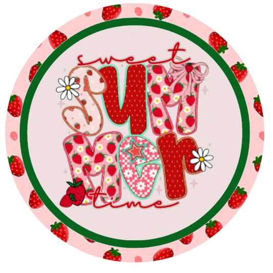 'Sweet summertime' text and strawberry pattern 