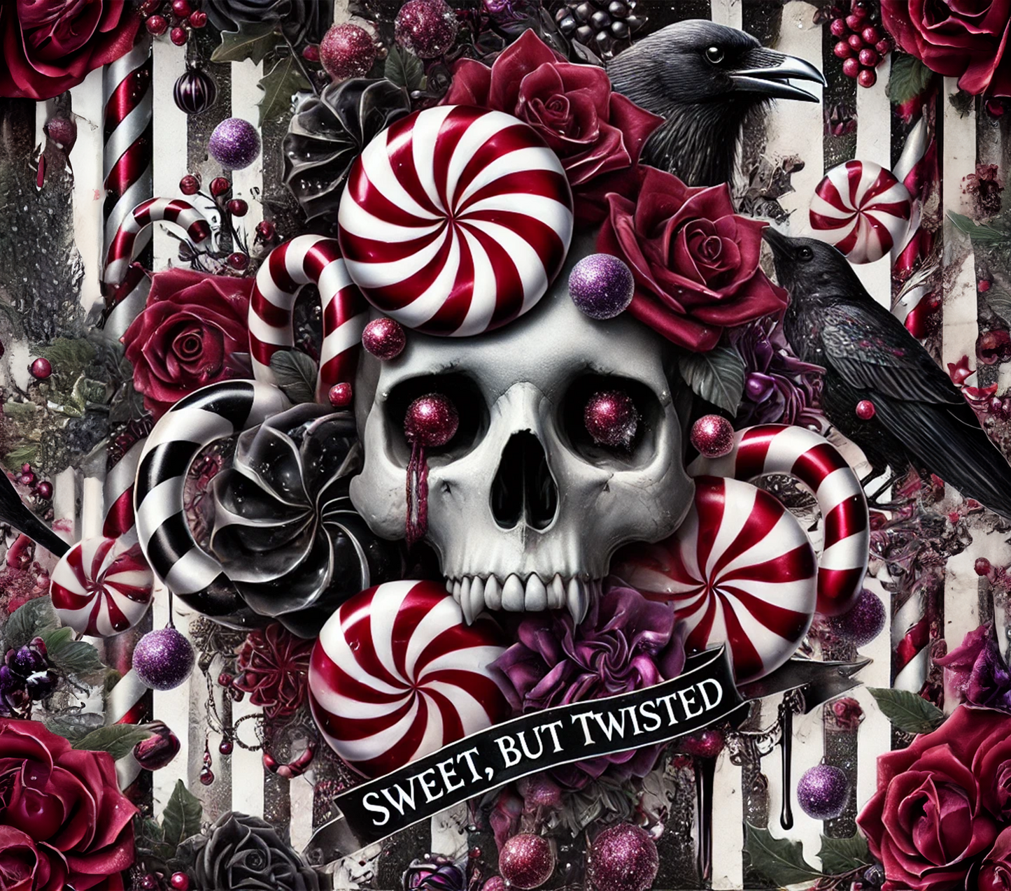 Gothic skull with candy and roses 