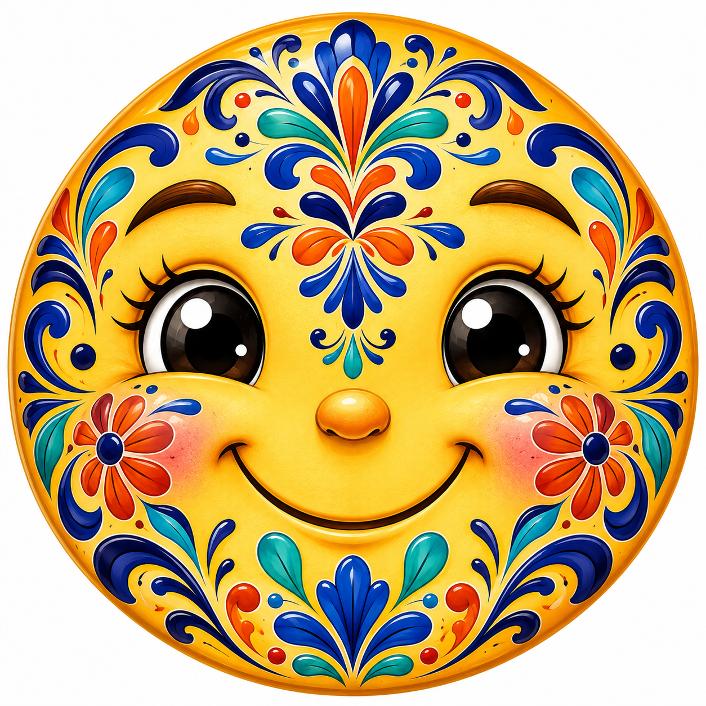 Round metal wreath sign with a smiling talavera sun face by Monkey's Creations. 