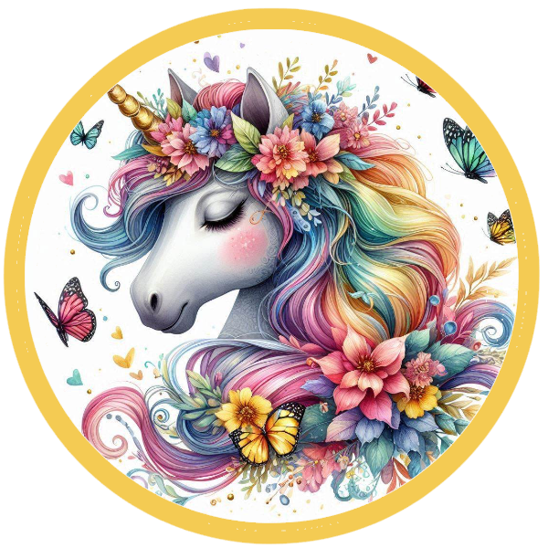 Unicorn with flowers and butterflies
