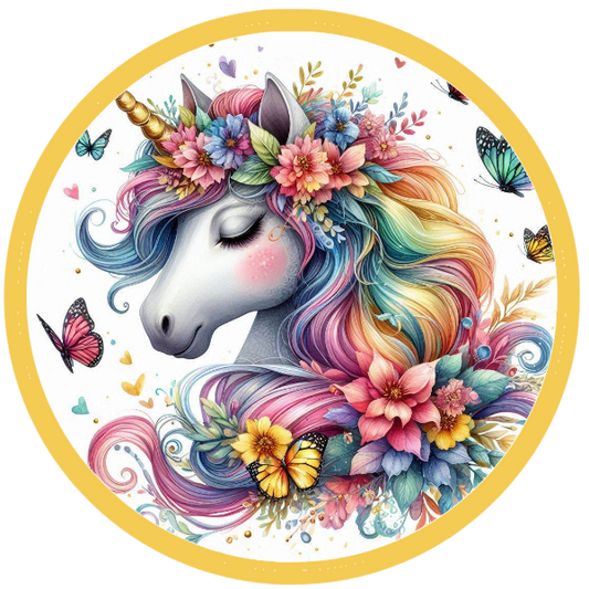 Unicorn with flowers and butterflies