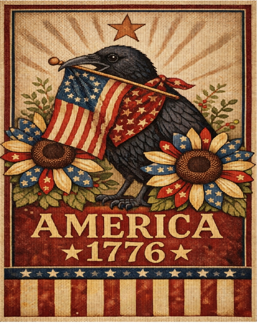 Rectangle metal wreath sign (8 x 10) by Monkey's Creations featuring a tapestry image of a US flag with patriotic elements.