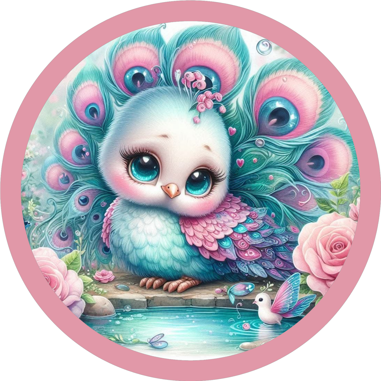 Valentine baby peacock feathers and roses 